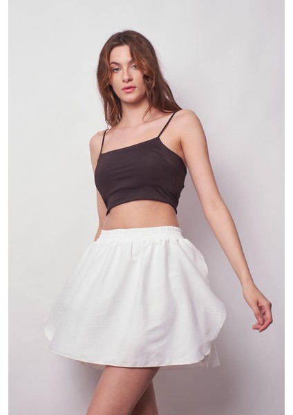 Kadın Bol Kesim Yüksek Bel Beli Lastikli Taytlı Spor Şort Etek-Beyaz indirimleri