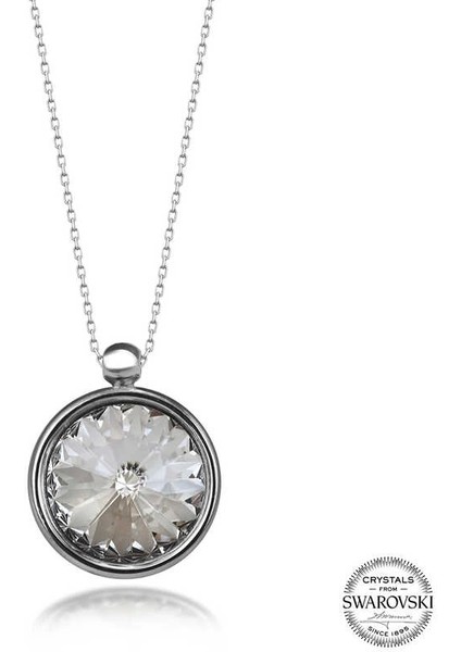 Swarovski Crystal Taşlı Çerçeveli Gümüş Kadın Kolye