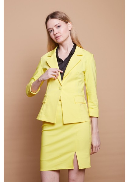 Astarlı Yüksek Bel Önden Yırtmaçlı Deri Kemerli Pamuklu Hafif Likralı Kumaş Kalem Etek(Kemer Dahil)-Sarı fiyatları