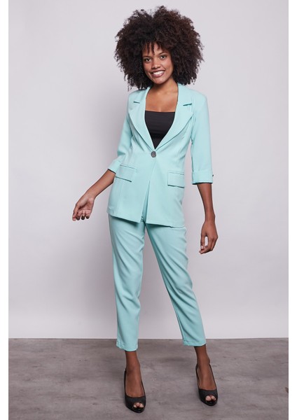 Yüksek Bel Kemerli Pile Ve Düğme Detaylı Şık Kumaş Pantolon -Mint fiyatları