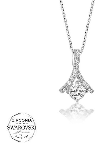 Swarovski Taşlı Gümüş Tektaş Bayan Kolye