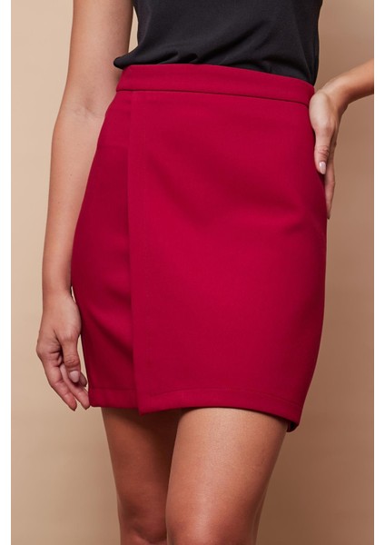 Kadın Hafif Likralı Kumaş Yüksek Bel Anvelop Kruvaze Hafif Mini Kalem Etek-Bordo indirimleri