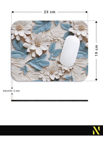 Çiçek Desenli Renkli Ergonomik Mouse Pad - 23 cm x 19 cm - Kaydırmaz Taban Ev ve Ofis Kullanımı Fare Altlığı Mousepad