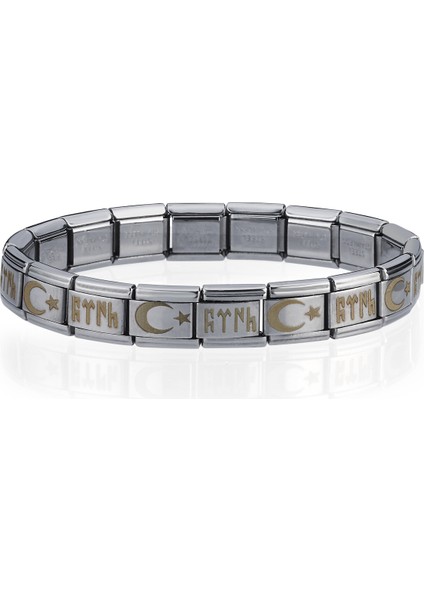 Ay Yıldızlı Göktürkçe Türk Italyan Charm Unisex Çelik Bileklik SCB60 fiyatları