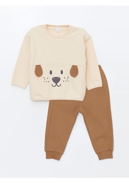 Baby Bej Bisiklet Yaka Nakışlı Erkek Bebek Sweatshirt ve Eşofman Alt 2'li Takım fiyatları
