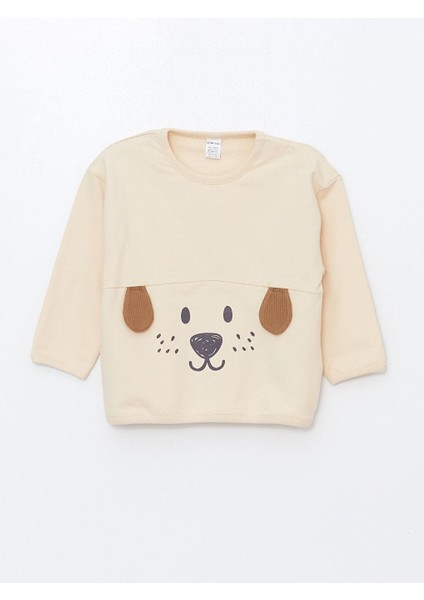 Baby Bej Bisiklet Yaka Nakışlı Erkek Bebek Sweatshirt ve Eşofman Alt 2'li Takım modelleri