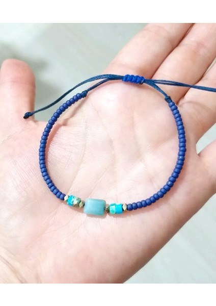 Amazonit Varisit ve Hematit Doğaltaşlı Miyuki Round Boncuklu Unisex Bileklik