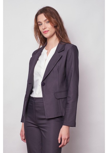 Kadın Yakalı Cep Kapaklı Uzun Kol Hafif Likralı Kumaş Blazer Ceket(Pantolon Jument 40076)-LACIVERT modelleri