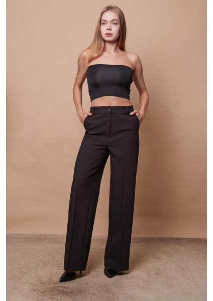 Yüksek Bel Yan Cepli Bol Paça Palazzo Pantolon -Siyah fiyatları