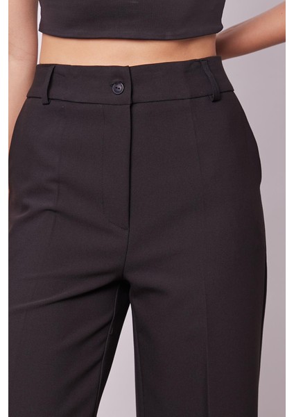 Yüksek Bel Yan Cepli Bol Paça Palazzo Pantolon -Siyah indirimleri