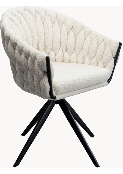 Dean Döner Bouclé Kolçaklı Sandalye - Ekru, Fifties Tarzı