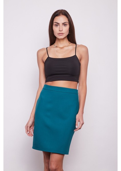 Yüksek Bel Diz Üstü Likralı Pamuklu Şık Kumaş Kalem Etek-Petrol fiyatları