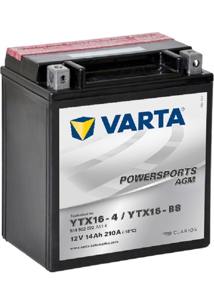 Varta Powersports Agm YTX16BS 12V 14AH 210A