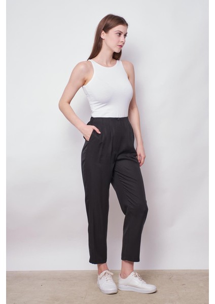 %100 Iyocell Akıcı Şık Kumaş Dökümlü Iç Göstermez Smart Yazlık Pantolon(Hırka Jument 60053)-SIYAH