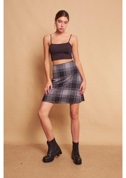 Hafif Likralı Yünlü Kışlık Jakar Kumaş Yüksek Bel Hafif Diz Üstü Çan Etek-Siyah Desen fiyatları