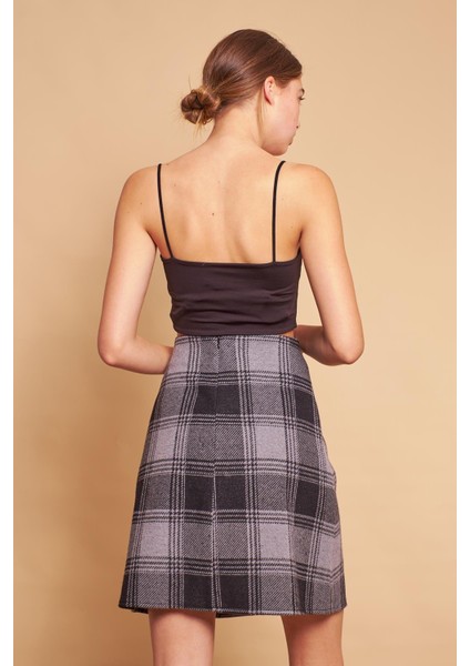 Hafif Likralı Yünlü Kışlık Jakar Kumaş Yüksek Bel Hafif Diz Üstü Çan Etek-Siyah Desen fırsatları