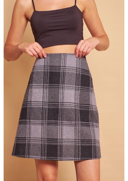 Hafif Likralı Yünlü Kışlık Jakar Kumaş Yüksek Bel Hafif Diz Üstü Çan Etek-Siyah Desen indirimleri