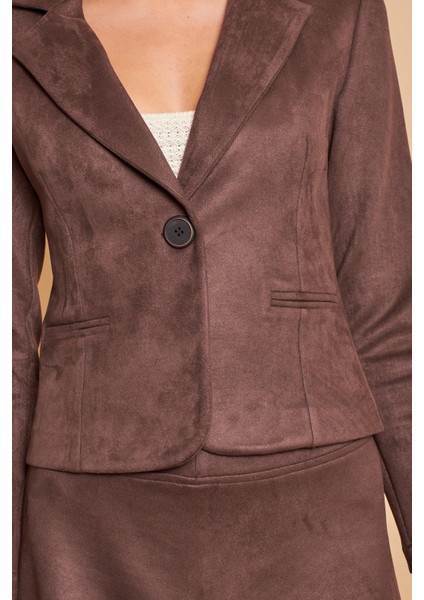 Hafif Likralı Süet Kumaş Yüksek Bel Diz Üstü Kısa Kiloş Etek-Kahve indirimleri