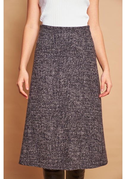 Kadın Kışlık Yünlü Jakarlı Hafif Likralı Kumaş Yüksek Bel Uzun Çan Etek-Siyah Diyagonel indirimleri