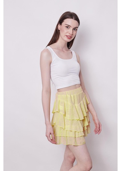 Yazlık Kumaş Fırfırlı Diz Üstü Mykonos Etek-Sarı fırsatları