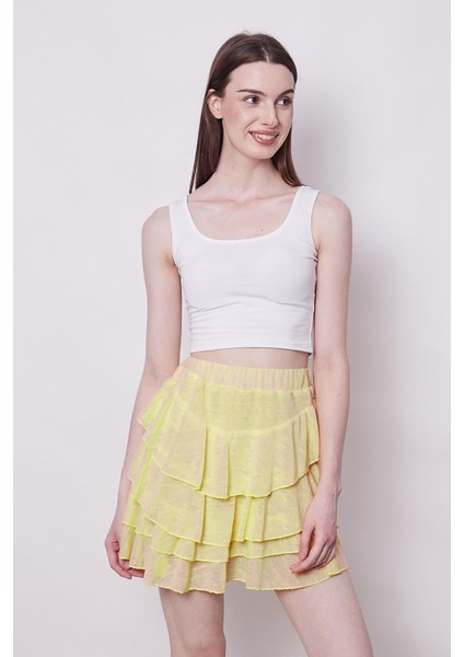 Yazlık Kumaş Fırfırlı Diz Üstü Mykonos Etek-Sarı indirimleri