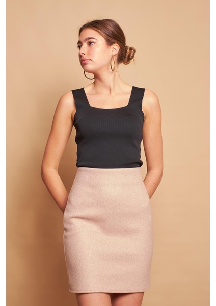 Kadın Hafif Likralı Kışlık Kaşe Yüksek Bel Diz Üstü Hafif Mini Kalem Etek(Boy 47CM)-BEJ fiyatları