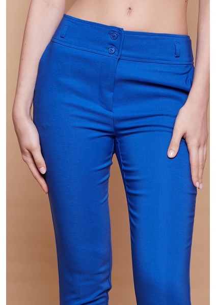 Yüksek Bel Kalın Kemerli Cepli Dar Paça Bilek Boy Pamuklu Likralı Kumaş Pantolon-Saks fırsatları