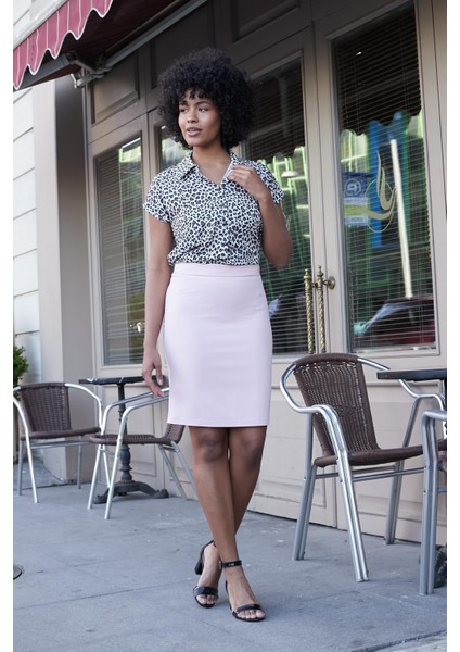 Yüksek Bel Diz Üstü Hafif Likralı Şık Kumaş Kalem Etek-Pembe fırsatları