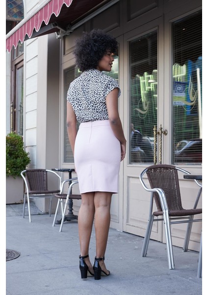 Yüksek Bel Diz Üstü Hafif Likralı Şık Kumaş Kalem Etek-Pembe indirimleri