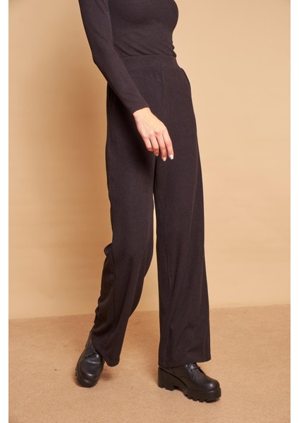 Yüksek Bel Yan Cepli Yürüyüş Triko Pantolon-Siyah fiyatları