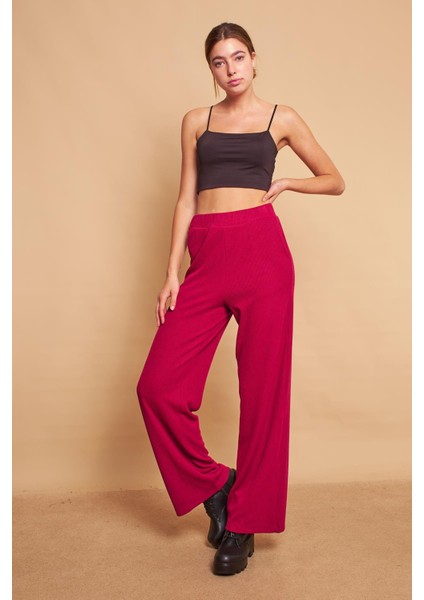Yüksek Bel Yan Cepli Yürüyüş Triko Pantolon-Bordo fırsatları