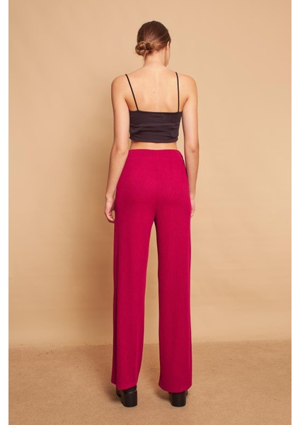 Yüksek Bel Yan Cepli Yürüyüş Triko Pantolon-Bordo indirimleri