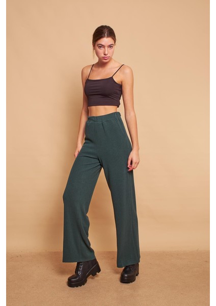 Yüksek Bel Yan Cepli Yürüyüş Triko Pantolon-Zümrüt modelleri