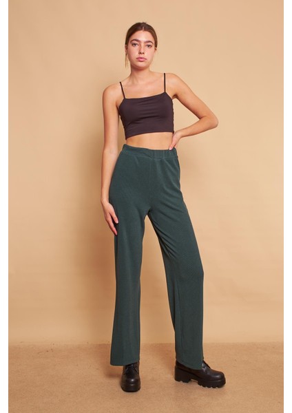 Yüksek Bel Yan Cepli Yürüyüş Triko Pantolon-Zümrüt fırsatları