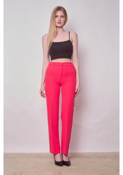 Kadın Yüksek Bel Yan Cepli Boru Paça Şık Kırışmaz Hafif Likralı Kumaş Klasik Pantolon(Ceket Jument 30074)-MERCAN fiyatları