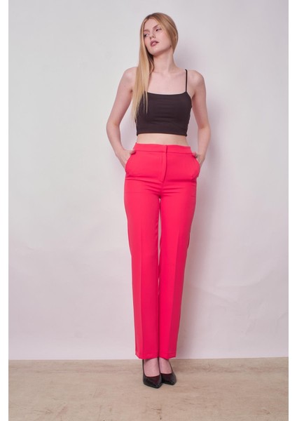 Kadın Yüksek Bel Yan Cepli Boru Paça Şık Kırışmaz Hafif Likralı Kumaş Klasik Pantolon(Ceket Jument 30074)-MERCAN modelleri