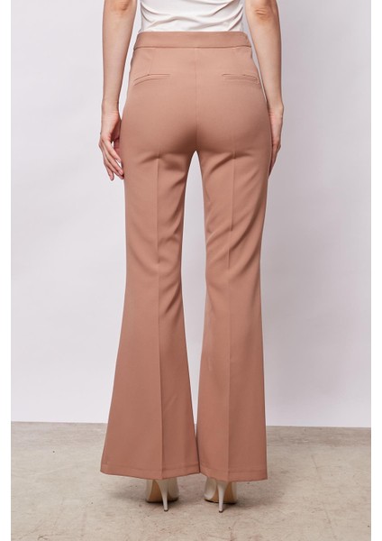 Kadın Yüksek Bel Cepli Ispanyol Paça Önü Dikişli Hafif Likralı Kumaş Pantolon(Ceket Kodu Jument 30080)-CAMEL fırsatları