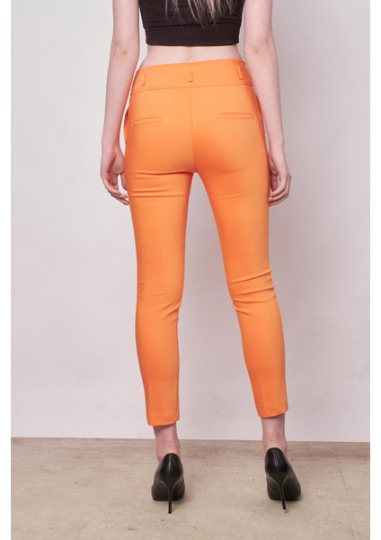 Yüksek Bel Kalın Kemerli Cepli Dar Paça Bilek Boy Pamuklu Likralı Kumaş Pantolon -Mango