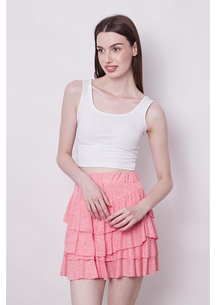 Yazlık Kumaş Fırfırlı Diz Üstü Mykonos Etek-Mercan fırsatları