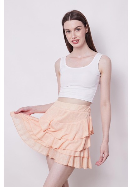 Yazlık Kumaş Fırfırlı Diz Üstü Mykonos Etek-Pudra fırsatları