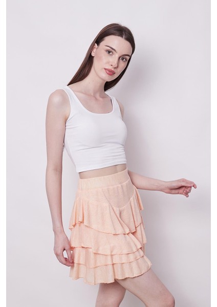 Yazlık Kumaş Fırfırlı Diz Üstü Mykonos Etek-Pudra indirimleri