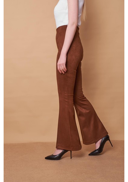 Süet Likralı Kumaş Yüksek Bel Ön Arka Dikişli Isanyol Paça Tayt Pantolon(Ceket Jument 30071)-KAHVE modelleri