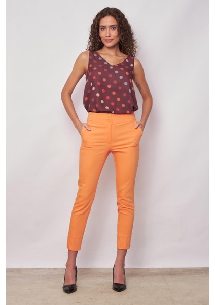 Yüksek Bel Cepli Paçası Yırtmaçlı Bilek Boy Hafif Likralı Kumaş Şık Ofis Pantolon-Mango