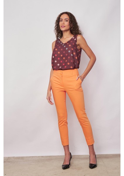 Yüksek Bel Cepli Paçası Yırtmaçlı Bilek Boy Hafif Likralı Kumaş Şık Ofis Pantolon-Mango fiyatları