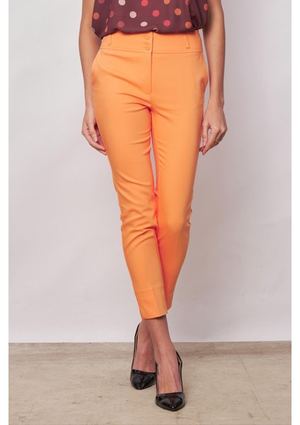 Yüksek Bel Cepli Paçası Yırtmaçlı Bilek Boy Hafif Likralı Kumaş Şık Ofis Pantolon-Mango modelleri