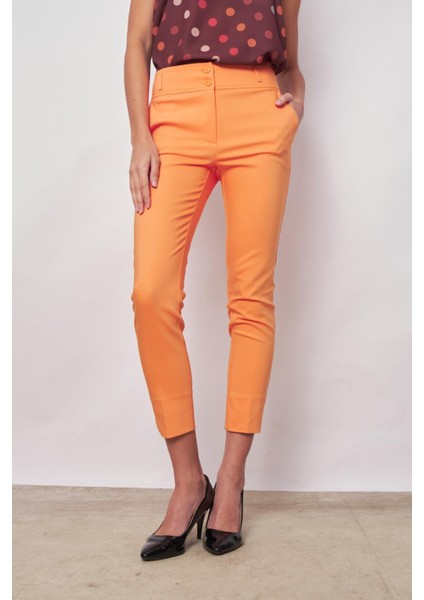 Yüksek Bel Cepli Paçası Yırtmaçlı Bilek Boy Hafif Likralı Kumaş Şık Ofis Pantolon-Mango indirimleri