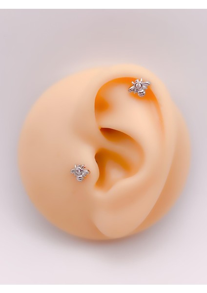 Cerrrahi Çelik Piercing ( Pirsing ) Tek Taşlı Arı Figürlü Tragus Helix Piercing (1ADET)