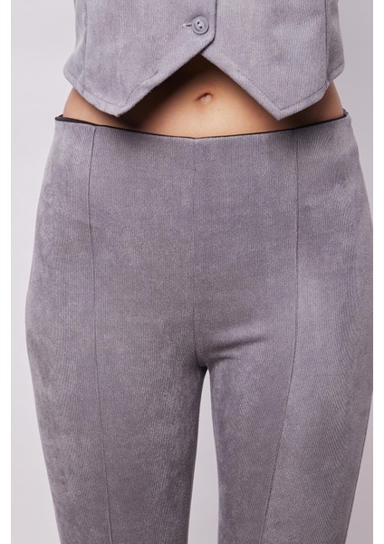Kadın Kadife Likralı Yumuşak Dokulu Yüksek Bel Ön Arka Dikişli Ispanyol Paça Pantolon-Gri indirimleri