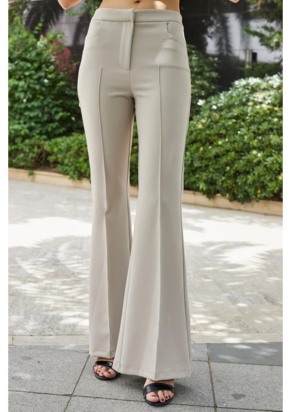 Kadın Yüksek Bel Cepli Ispanyol Paça Önü Dikişli Hafif Likralı Kumaş Pantolon(Ceket Kodu Jument 30080)-TAŞ fiyatları