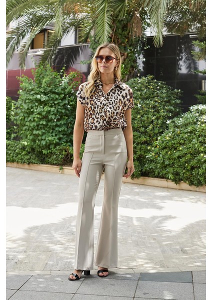 Kadın Yüksek Bel Cepli Ispanyol Paça Önü Dikişli Hafif Likralı Kumaş Pantolon(Ceket Kodu Jument 30080)-TAŞ indirimleri